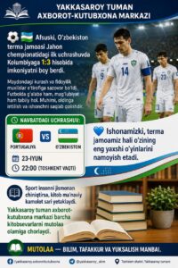 ⚽️🇺🇿 Afsuski, O‘zbekiston terma jamoasi Jahon chempionatidagi ilk uchrashuvda Kolumbiyaga 1:3 hisobida imkoniyatni boy berdi. file 630